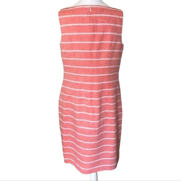 Talbots Coral Striped Sheath Dress Sz 10 Crochet Sleeveless Linen Cotton Blend‎ - Picture 5 of 9